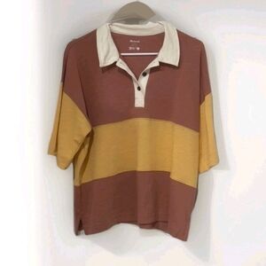 Madewell Colorblock Rugby Polo Shirt Size L Short Sleeve Euc